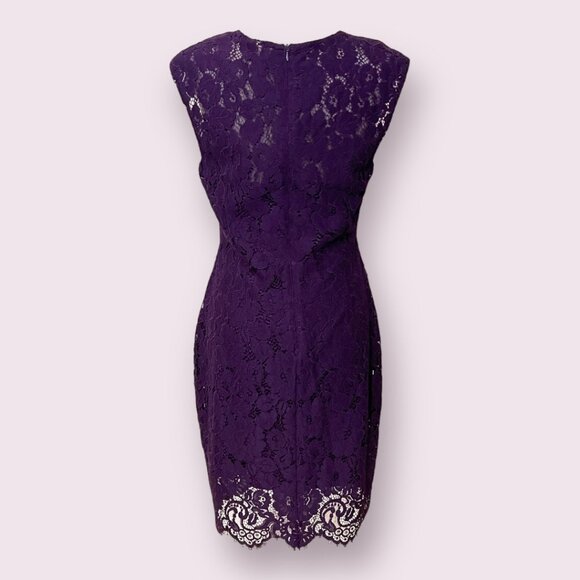 Lauren Ralph Lauren Women's Sheath Dress Lace Purple Size 10 Cap Sleeve V-Neck - Picture 2 of 11
